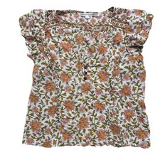 Veronica Beard Joi Blouse Sz 6 Pink Floral Flutter Sleeve Top Cotton Boho