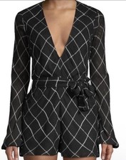 NWT Lovers Friends: Black Cream Long Sleeve Chateau Romper w/pockets - XS