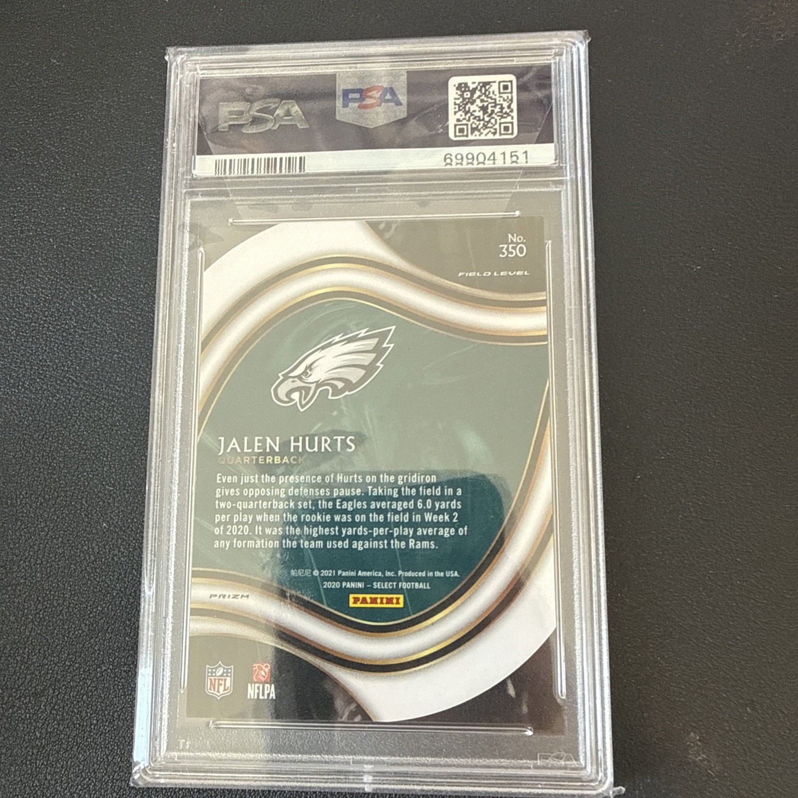 2020 Panini Select Jalen Hurts #350 Field Level Orange Prizm RC PSA 10 Gem Mint view 2
