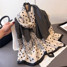 Luxury Polka Dot Square Silk Scarf Women Big Bandana Travel Shawl Wrap Hijab New