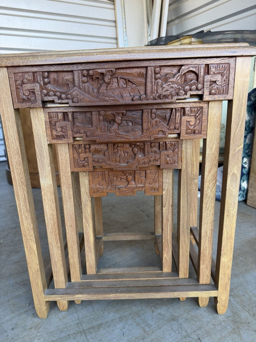 テーブル孔雀 Set of 4 Antique Vintage Asian Nesting Tables. | eBay