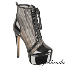 Women's Mesh Round Toe Splicing Platform Ankle Boots Stilettos Shoes Party