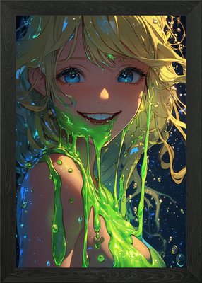 Anime Girl grüner Schleim ahegao gerahmtes Wandbild Poster Leinwanddruck Bild