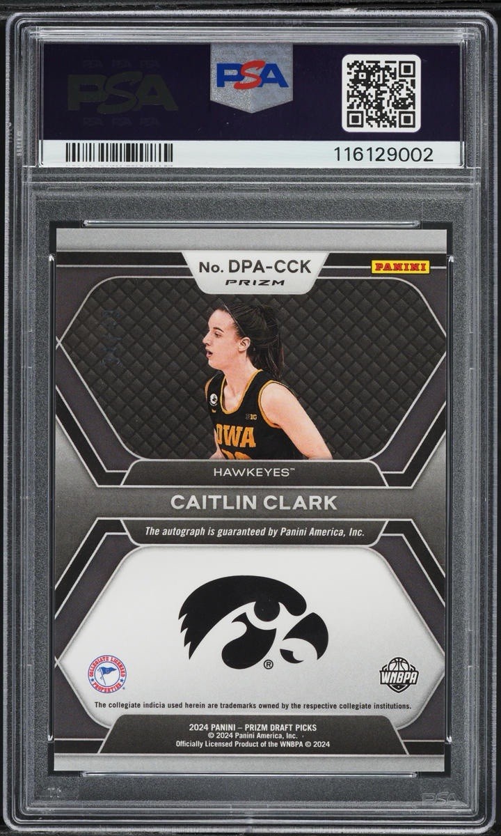 2022 Panini Prizm Draft Picks Caitlin Clark Rookie Orange Pulsar Auto /49 PSA 10 view 2