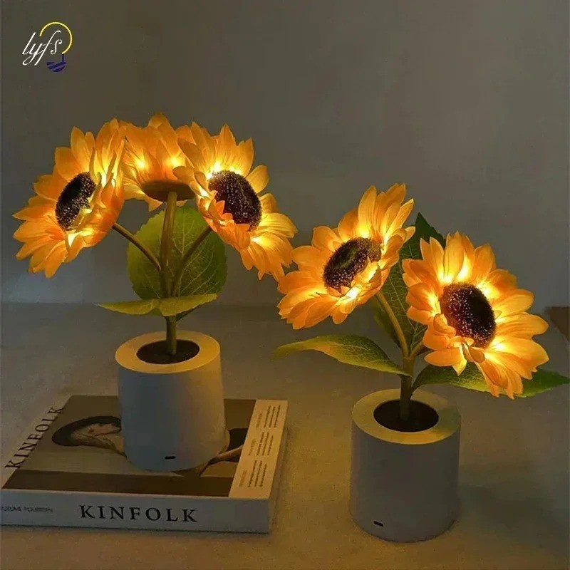 “3 LED Sunflower Night Light – Rechargeable Table Lamp for Bedroom & Desk”