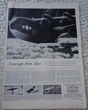 CURTIS WRIGHT MARTIN MARS "A MESSAGE FROM MARS" 1944 MAGAZINE AD **VERY RARE!!**