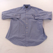 Ralph Lauren Shirt Men Size XL Blue Plaid Button Collar Classic Fit Preppy Horse