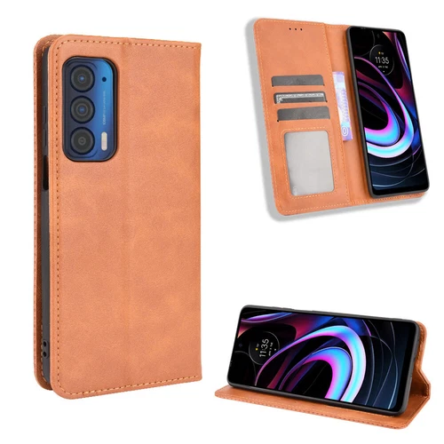 For Motorola Edge (2021) Retro Leather Wallet Flip Stand Case + Screen Protector - Picture 28 of 33