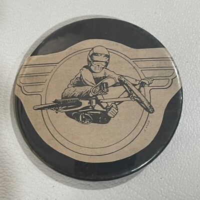 Guy Jumping On a Bike so High he's got a FLIGHT WINGS THEME Pinback Button C366