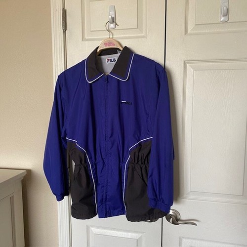 VINTAGE Fila Full Zip Jacket Windbreaker Indigo Blue/Black Color-Block Men Large - Picture 13 of 13