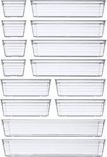 14 PCS Clear Plastic Drawer Organizer Tray, 4 Sizes Desk Drawer Divider Organ...
