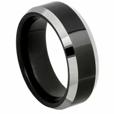 Free personalized Tungsten Carbide 8mm Black IP Plated Center High Polished Ring