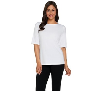 Susan Graver Essentials Butterknit Elbow Sleeve Bateau Neck, White 2X A215099