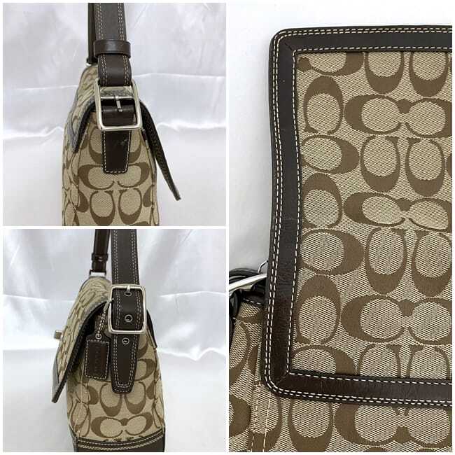 Coach 2way Shoulder Bag Beige Brown Signature F13972 Good