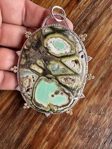 Clay Canyon Variscite Sterling Silver and 10k Gold Diamond Pendant