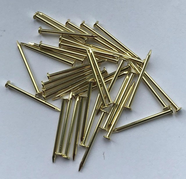 25 Brass Plated Hardened Steel Pins for Picture Hooks Etc 25mm Long X 1