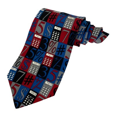 Vicky Davis New York Silk Tie It All Adds Up Numbers Symbols Calculator 1990s