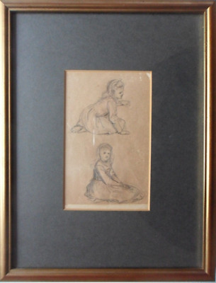 HELEN ALLINGHAM RWS 1848-1926 SELTENE ORIGINALZEICHNUNGEN PORTRAIT 1870 & AUSSTELLUNGSETIKETT