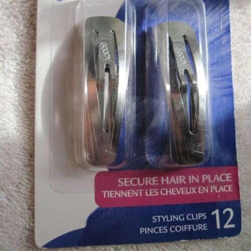 12 Goody Basic Plain Silver Metal So Secure Snap Hair Styling Clips Stamped Name