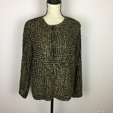 Chico's Jacket Sz 1 Womans M Brown Mesh Sheer Animal Print Full Zip Long Sleeve