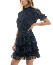 Crystal Doll Juniors' Printed Fit  Flare Dress - Navy/white, SIZE-M