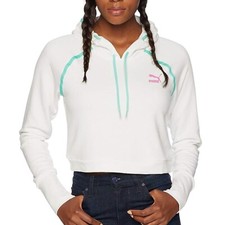 PUMA Women's Reflect Cropped Hoodie Sweatshirt sz L Large White