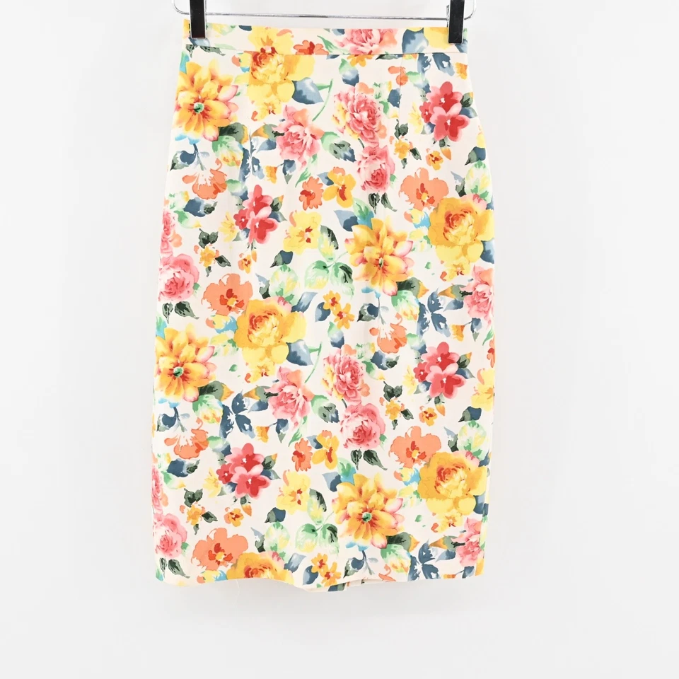 Vtg CHRISTIAN DIOR Womens Floral Skirt Suit Sz 2 Silk Short Sleeve Retro USA 80s - Image 2 of 4