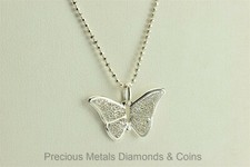 Sterling Silver Textured Wing Butterfly 25mm x 15mm Pendant w/ 18" Chain
