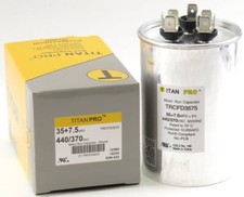 Titan Pro TRCFD3575 Round Motor Run Capacitor 35 7.5 MFD 440/370VAC New