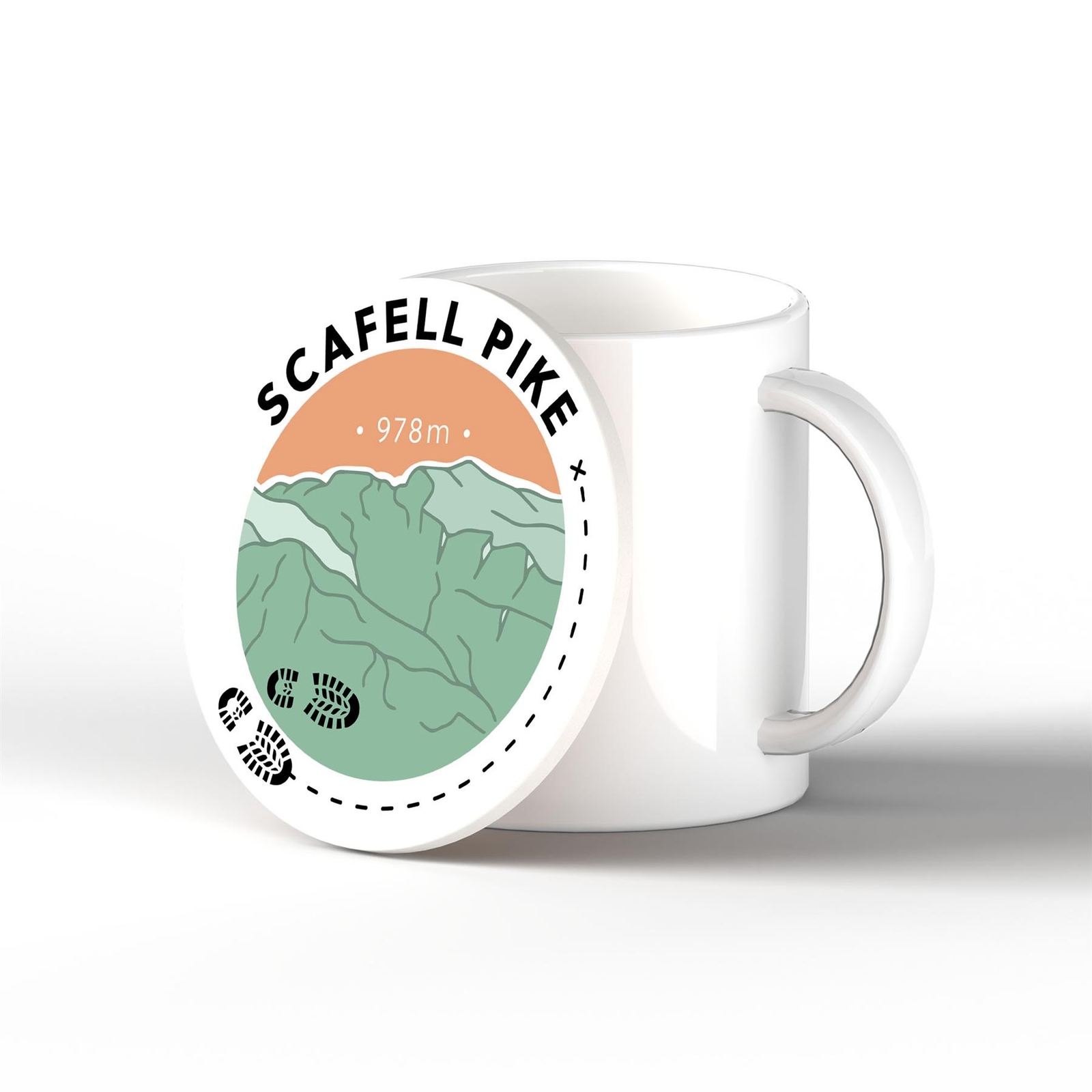 Scaffel Pike 978m Mountain Hiking Lake District Illustration Coaster Cork Base