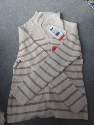 Wetterfester Vintage Orginal Damen gestreifter elfenbeinfarbener Pullover Medium