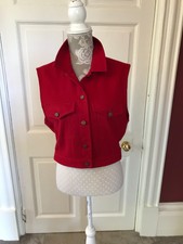 Lizwear Ladies Sleeveless Red Wool Blend Collared Jacket Us Small