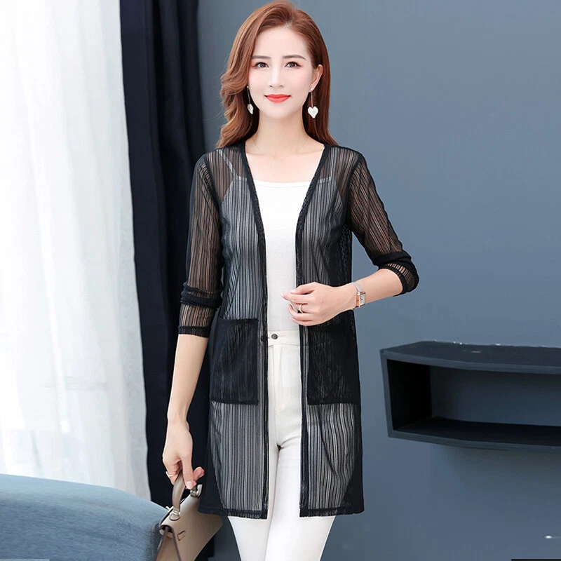 Long black top see through cardigan