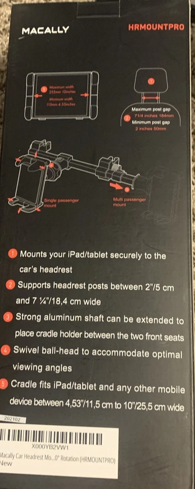 Macally HR Mount Pro Dual Position Car Seat Headrest Mount, Brand New In Box - Image 2 of 4