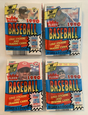 NEW-1990 FLEER BASEBALL CELLO PACKS - LOT OF 4 CELLO PACKS - UNOPENED
