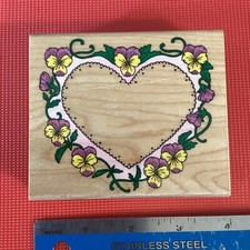 G5, Hero Arts Rubber Stamps, Flower Bordered Heart/Pansies