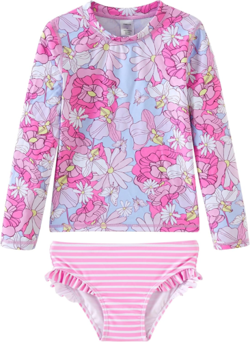 Toddler and Little Girls Rash Guard Sets with Bikini Bottoms Swimwear