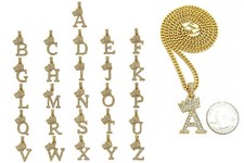 Unisex Crown Alphabet Initial Letter Pendant 24" Cuban Chain Hip Hop Necklace