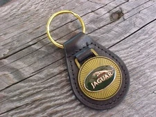 JAGUAR ANTIQUE GOLD LEATHER KEY FOB NOS Hi-QUALITY CLASSY KEY HOLDER