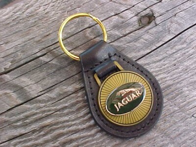 JAGUAR ANTIQUE GOLD LEATHER KEY FOB NOS Hi-QUALITY CLASSY KEY HOLDER