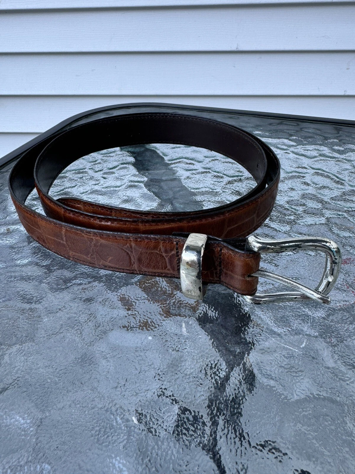 Ceinture Christian Dior taille 38 fait imprimé crocodile cuir véritable vintage Espagne G