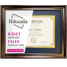 Diploma Frame 8.5 x 11 with Blue over Gold Mat or Display 11x14 Document with...