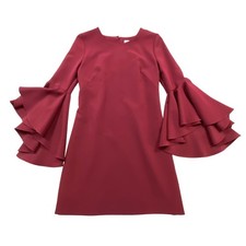 Milly Burgundy Tiered Bell Sleeve Crepe Shift Dress Cocktail Valentines Size 2