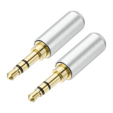 2Pcs 3.5mm 3 Pole Replacement Repair Plug Jack, Stereo Male Plug, Silver Tone