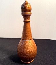 Vtg Faux Hammered Copper Glass Liquor Decanter -Gennie Bottle Shape-Screw on Top