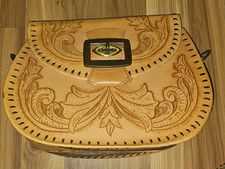 Vintage Rockabilly Hipster Hand Tooled Leather Purse 9" x 11" x 4"