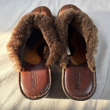 Born Womens Brown Leather Shearling Lined Clogs Mules Shoes W81796 Size 8 39