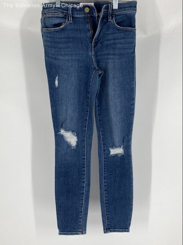 Frame Womens Blue Le High Distressed Medium Wash Denim Skinny Leg Jeans Size 26