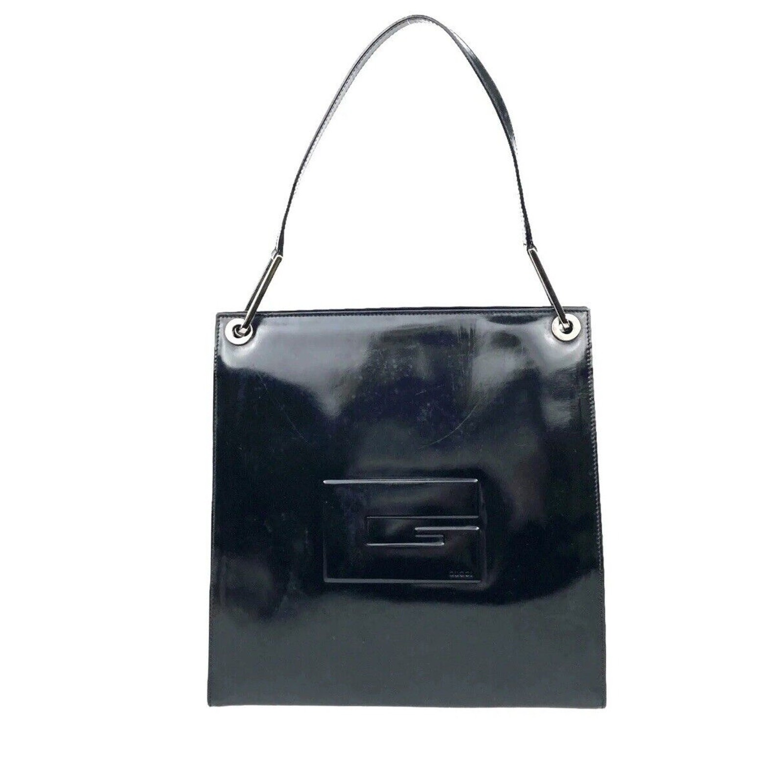 GUCCI BAG HANDBAG TOTE BAG ENAMEL BLACK 001 1364 3037 Authentic