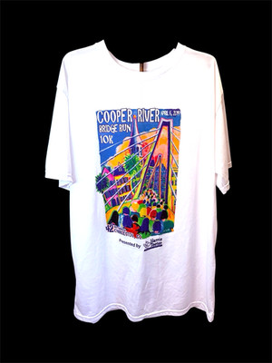 T-Shirt Cooper River Bridge Run 2019 SZ LARGE White Polyester Charleston, SC